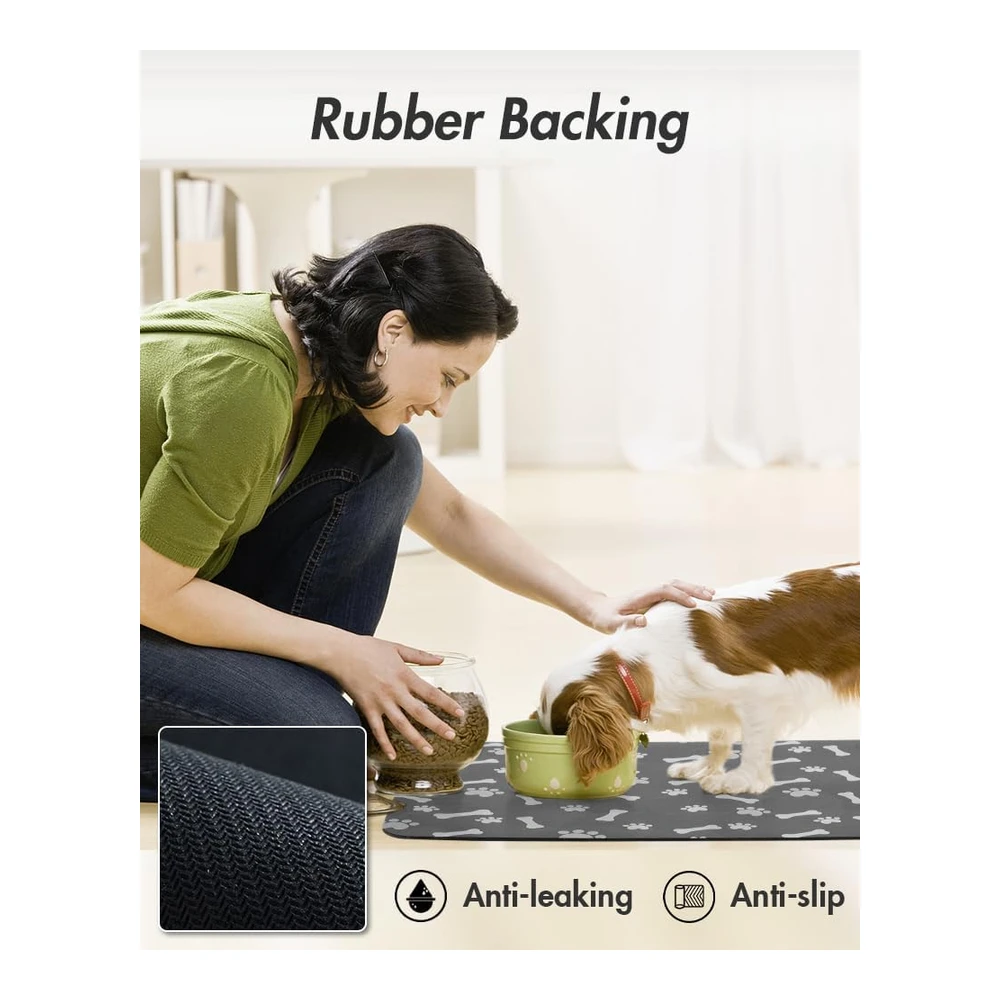 Tapete de Alimentación para Mascotas - Tapete Absorbente de Comida para Perros - Tapete para Alimentos y Agua - Sin Manchas - de Secado Rápido - Dispensador de Agua para Perros - Suministros para Mascotas - Mantel Individual para Perros - Cuenco de Agua para Perros y Bebedores Desordenados - 12 X 19" - Gris Oscuro