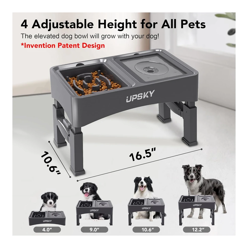 b0cbp5k882_1.webp Upsky Cuencos Elevados 2 En 1 para Perros - Comedero Lento - 4 Alturas Ajustables - Soporte Elevado para Perros - Dispensador de Tazón de Agua para Perros - Dispensador de Tazón de Agua Antideslizante para Perros Pequeños - Medianos y Grandes - Color Gris.
