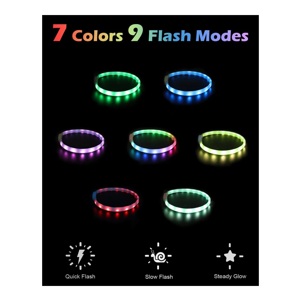 Joytale Collares de Perro Iluminados - Collar de Perro Led Cortable a Prueba de Lluvia - 9 Modos de Parpadeo - Collar de Silicona Suave Brillante para Perros de Seguridad Nocturna - Collar Ligero Recargable Por USB para Perros Grandes - Medianos y Pequeños