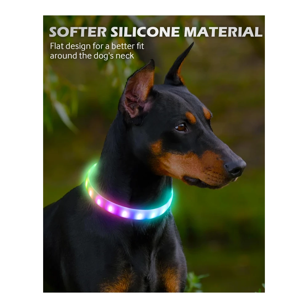 Joytale Collares de Perro Iluminados - Collar de Perro Led Cortable a Prueba de Lluvia - 9 Modos de Parpadeo - Collar de Silicona Suave Brillante para Perros de Seguridad Nocturna - Collar Ligero Recargable Por USB para Perros Grandes - Medianos y Pequeños
