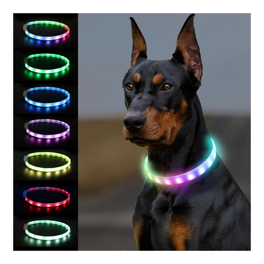 Joytale Collares de Perro Iluminados - Collar de Perro Led Cortable a Prueba de Lluvia - 9 Modos de Parpadeo - Collar de Silicona Suave Brillante para Perros de Seguridad Nocturna - Collar Ligero Recargable Por USB para Perros Grandes - Medianos y Pequeños