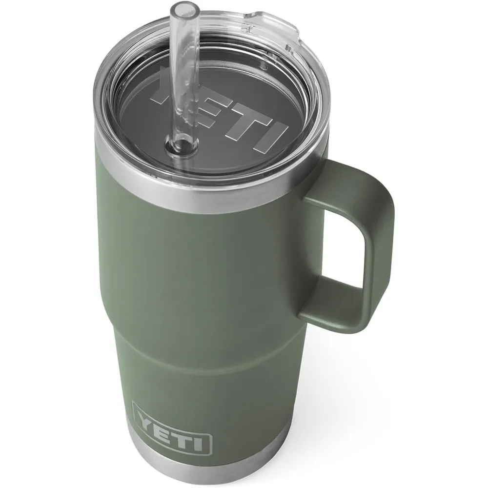 YETI Rambler Vaso de 25 oz de acero inoxidable con asa y tapa con sorbete color verde olivo