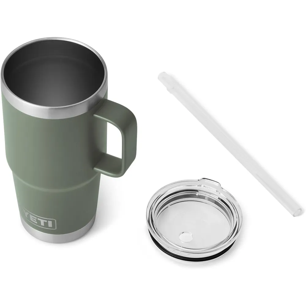 YETI Rambler Vaso de 25 oz de acero inoxidable con asa y tapa con sorbete color verde olivo