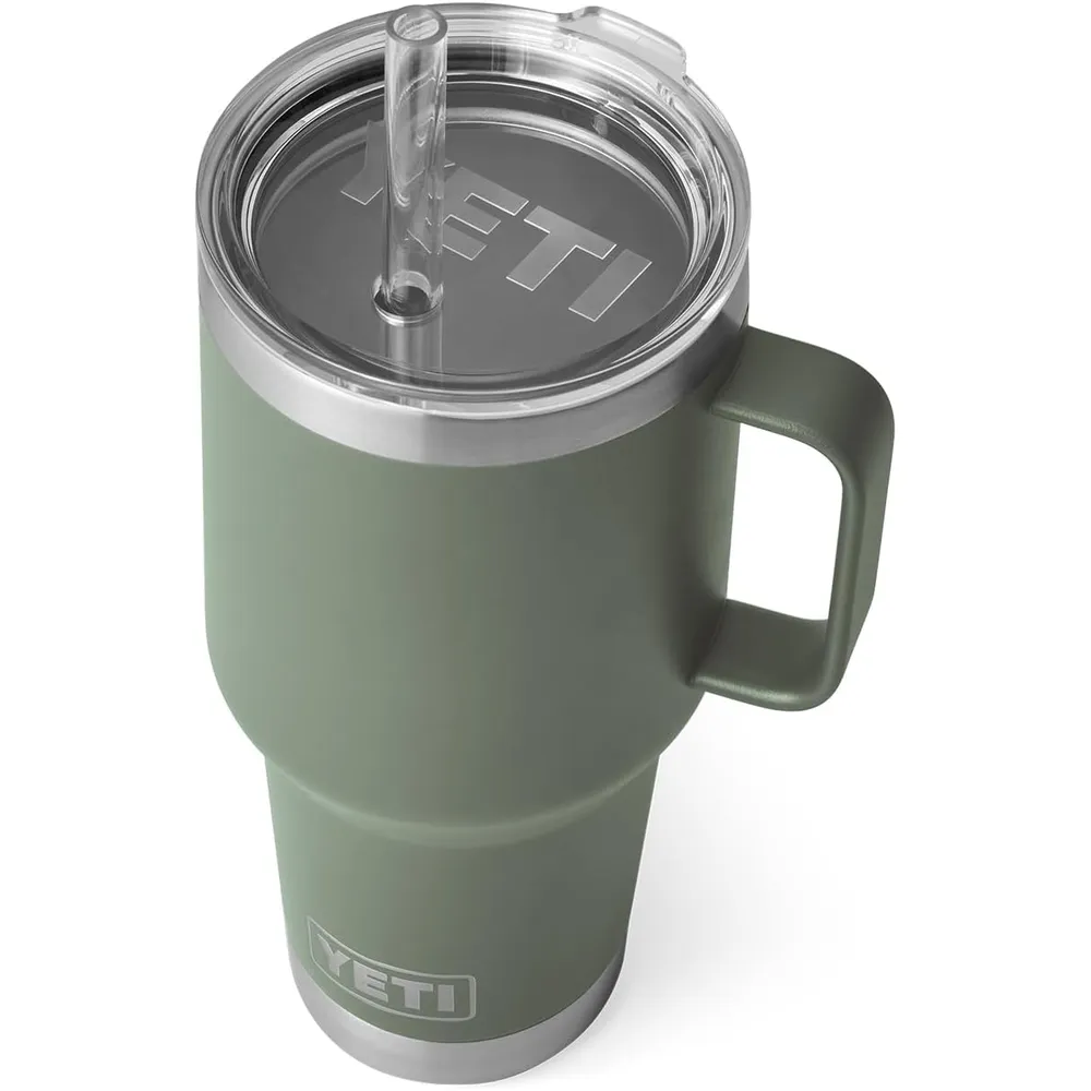 YETI Rambler Vaso de 35 oz de acero inoxidable con asa y tapa con sorbete color verde olivo
