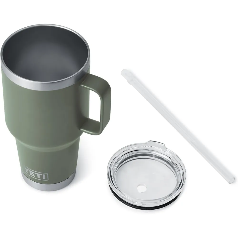 YETI Rambler Vaso de 35 oz de acero inoxidable con asa y tapa con sorbete color verde olivo