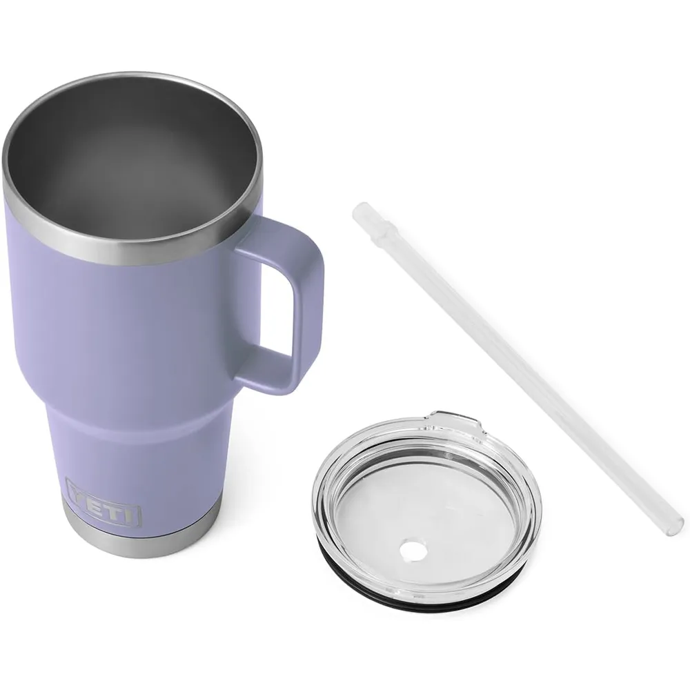YETI Rambler Vaso de 35 oz de acero inoxidable con asa y tapa con sorbete color lila