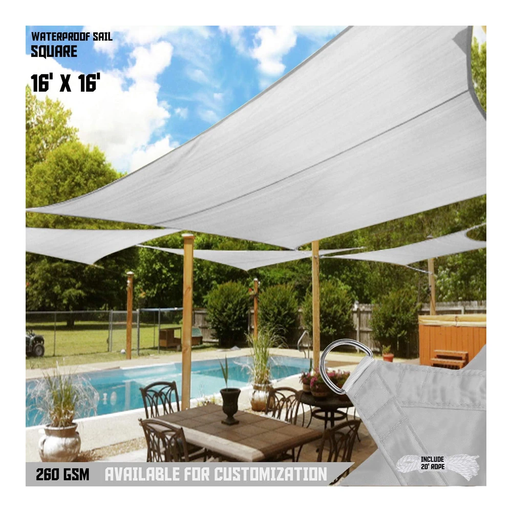 Tang Toldo Cuadrado de 16 X 16 Pies - Impermeable - de Punto - Borde Curvado - Gris Claro / Gris Claro - 260 Gsm - U*V - Tela de Protección Contra Rayos Uv - Toldo de Repuesto para Pérgola