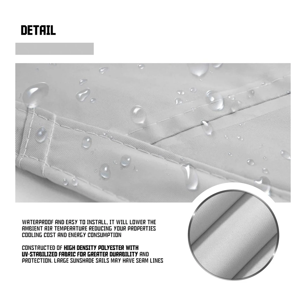 Tang Toldo Cuadrado de 16 X 16 Pies - Impermeable - de Punto - Borde Curvado - Gris Claro / Gris Claro - 260 Gsm - U*V - Tela de Protección Contra Rayos Uv - Toldo de Repuesto para Pérgola