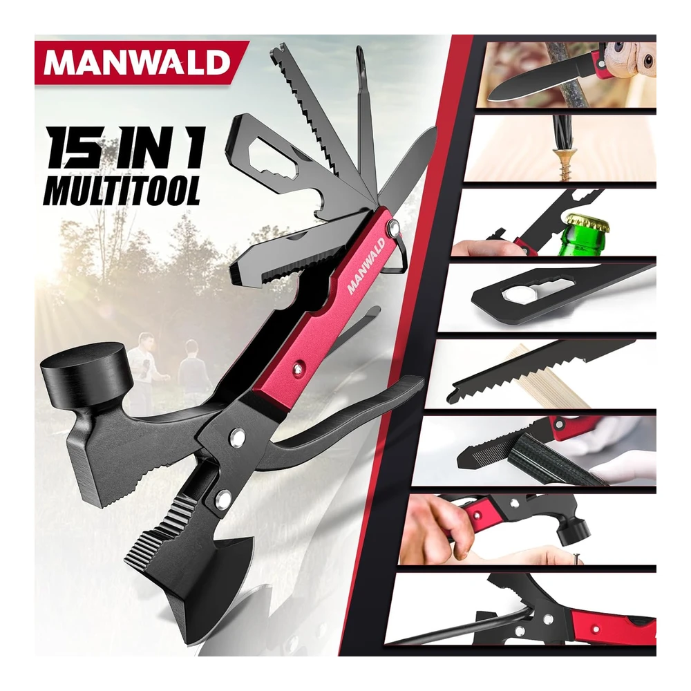 Hacha Multiherramienta 15 En 1 - Relleno de Calcetines para Hombres - Accesorios de Campamento - Equipo de Supervivencia - Regalos de Múltiples Herramientas para Camping - Senderismo - Supervivencia - Regalos de Navidad para Hombres - Regalos de Cumpleaños para Él