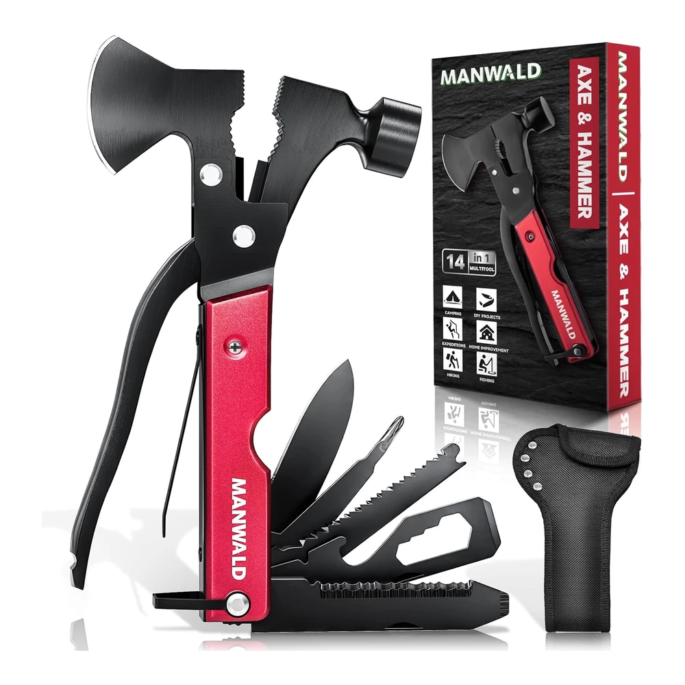Hacha Multiherramienta 15 En 1 - Relleno de Calcetines para Hombres - Accesorios de Campamento - Equipo de Supervivencia - Regalos de Múltiples Herramientas para Camping - Senderismo - Supervivencia - Regalos de Navidad para Hombres - Regalos de Cumpleaños para Él