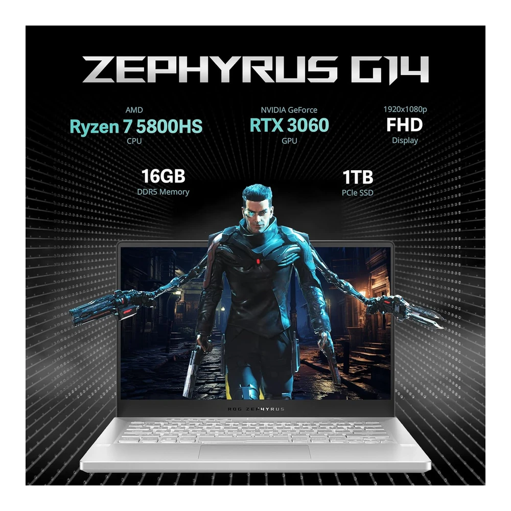 Asus 2022 Rog Zephyrus G14 14' Fhd 144hz Laptop Gaming Amd Ryzen 7-5800hs Nvidia Geforce Rtx 3060 6g 16gb RAM 1tb Pcie SSD Blanco | Blanco