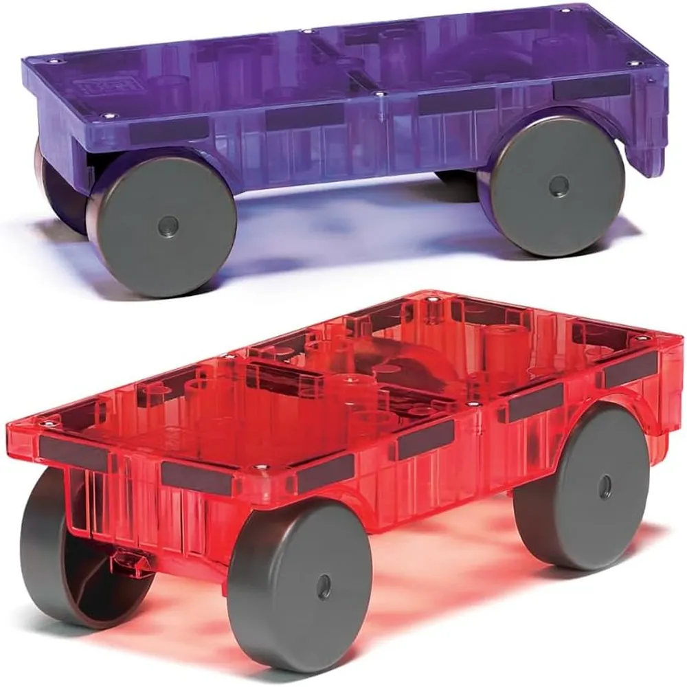 MAGNA-TILES - Carros – piezas set de construcción magnético | Morado Y Rojo