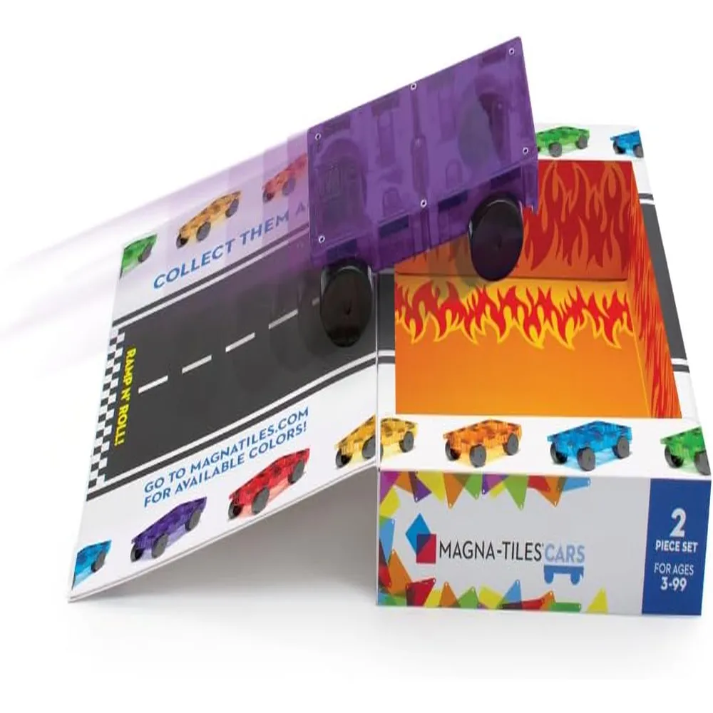 MAGNA-TILES - Carros – piezas set de construcción magnético | Morado Y Rojo