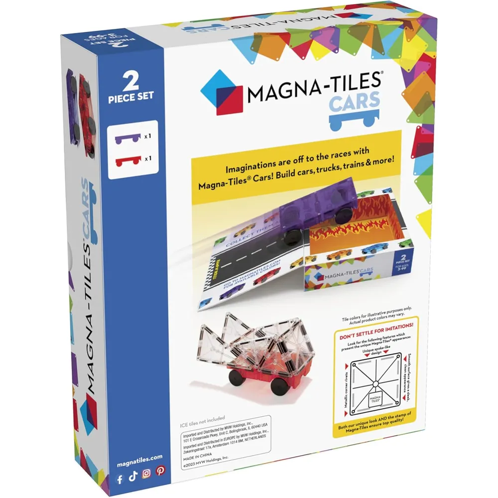 MAGNA-TILES - Carros – piezas set de construcción magnético | Morado Y Rojo