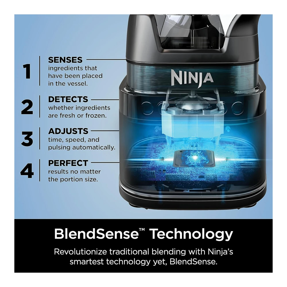 NINJA TB201 DETECT POWER BLENDER PRO - TECNOLOGÍA BLENDSENSE - PARA BATIDOS - BATIDOS Y MÁS - 1800 VATIOS DE PICO - 72 ONZAS - JARRA - LICUADORA - NEGRO