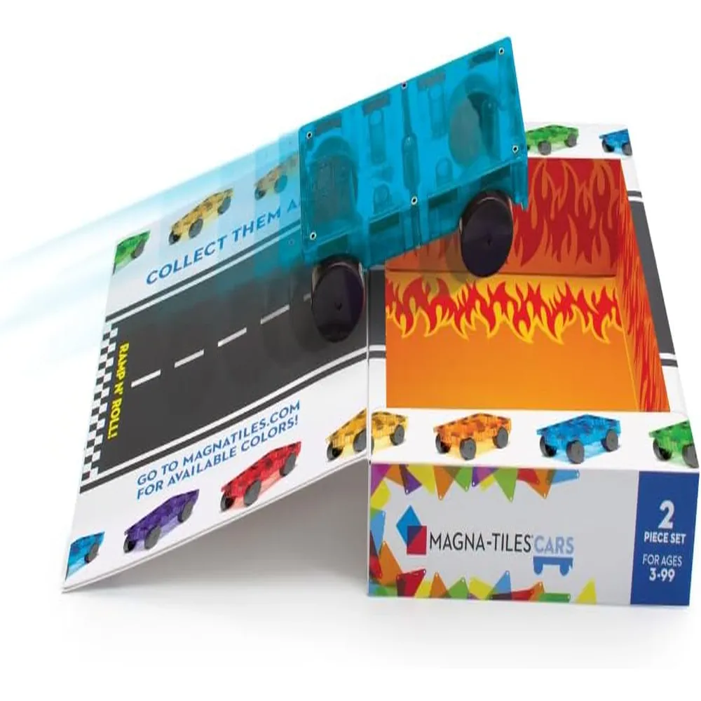 MAGNA-TILES - Carros – piezas set de construcción magnético | Azul Y Naranja