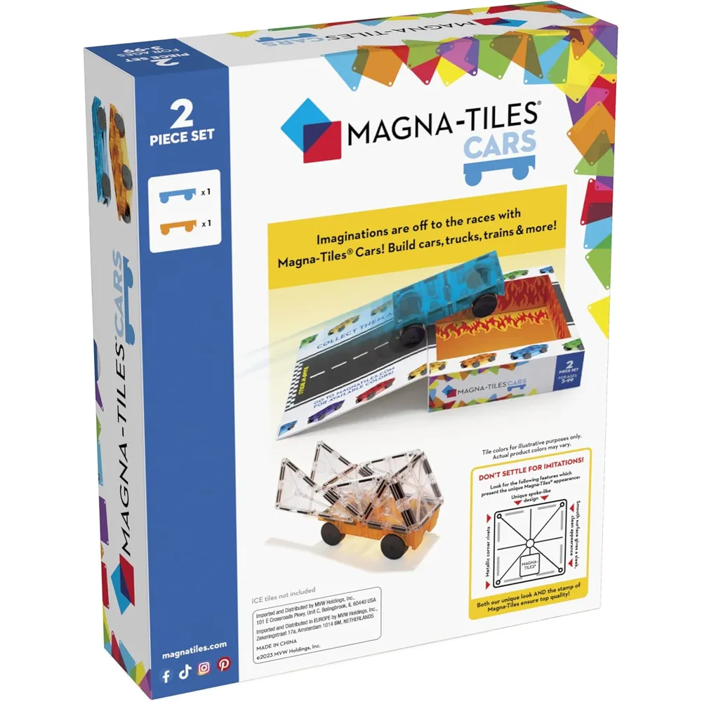 MAGNA-TILES - Carros – piezas set de construcción magnético | Azul Y Naranja