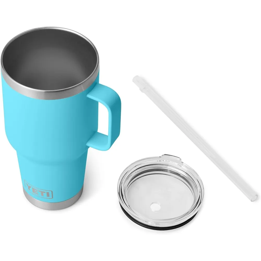 YETI Rambler Vaso de 35 oz de acero inoxidable con asa y tapa con sorbete color celeste