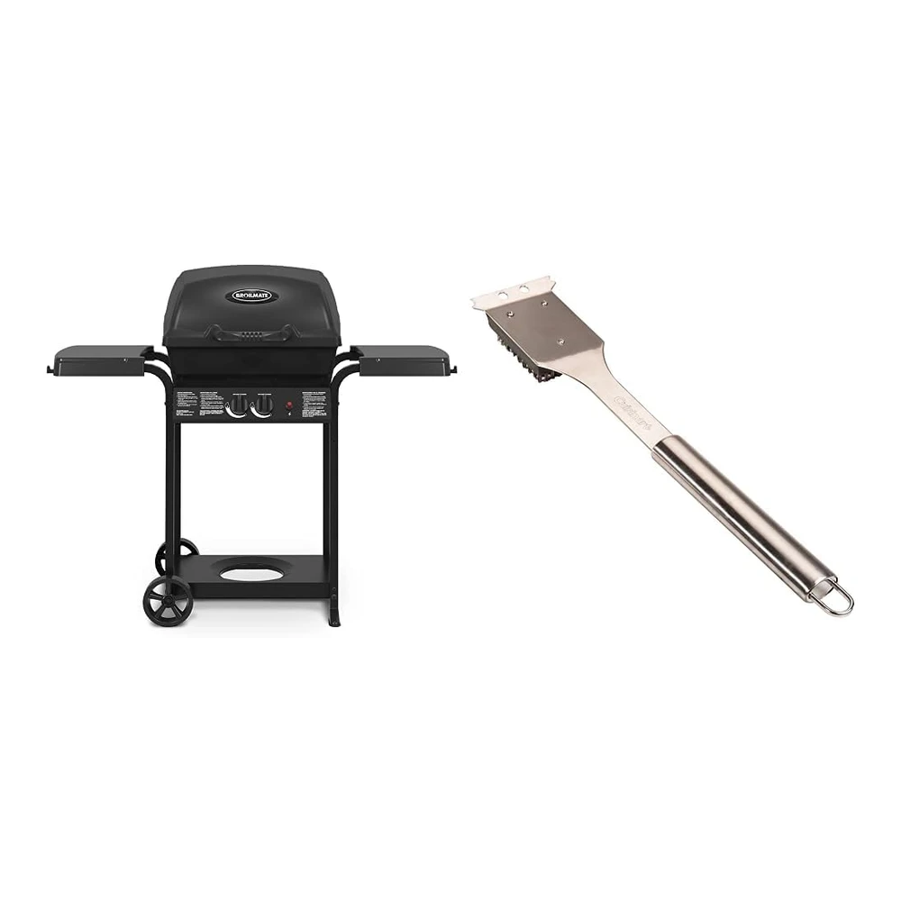 Broil-Mate - 24025bmt - Parrilla de Gas Propano Líquido - 2 Quemadores - Color Negro y Cuisinart Ccb-5014 Cepillo de Limpieza y Raspador para Parrilla de Barbacoa - 16.5" - Acero Inoxidable - 16.5"