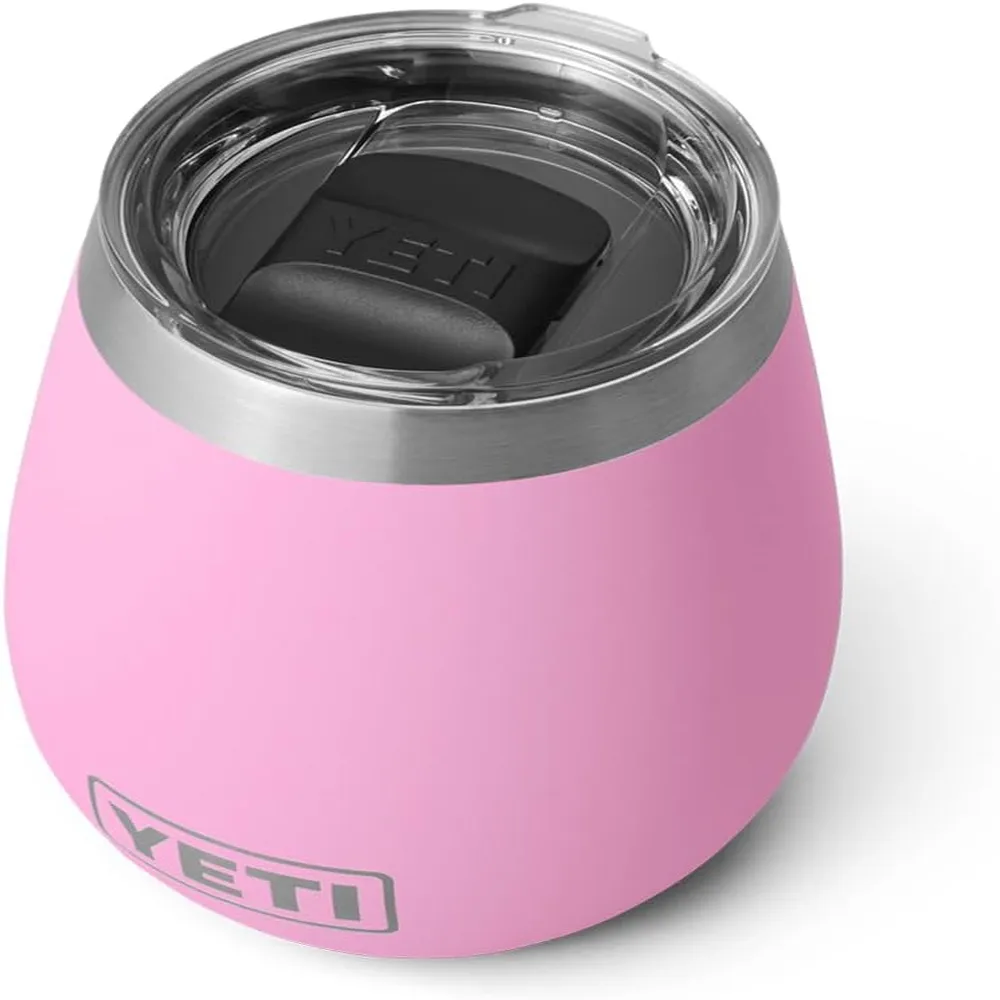 YETI Rambler Vaso de vino de 10 oz de acero inoxidable con tapa MagSlider color rosa claro