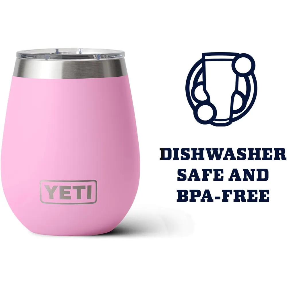 YETI Rambler Vaso de vino de 10 oz de acero inoxidable con tapa MagSlider color rosa claro