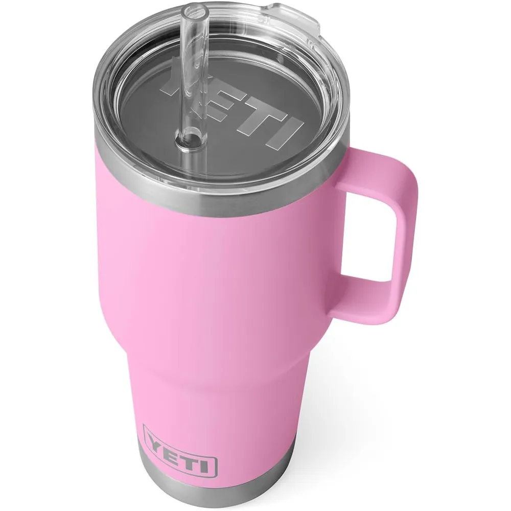 YETI Rambler Vaso de 35 oz de acero inoxidable con asa y tapa con sorbete color rosa