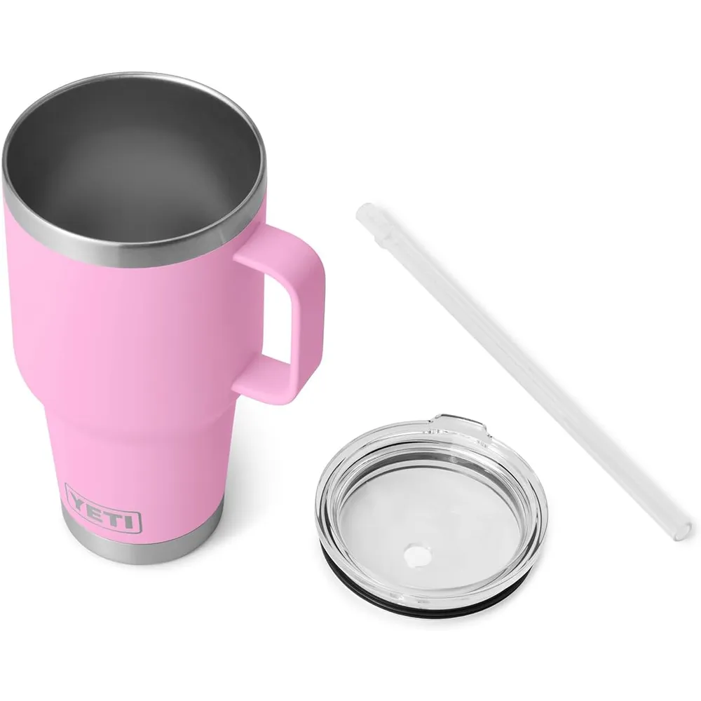 YETI Rambler Vaso de 35 oz de acero inoxidable con asa y tapa con sorbete color rosa