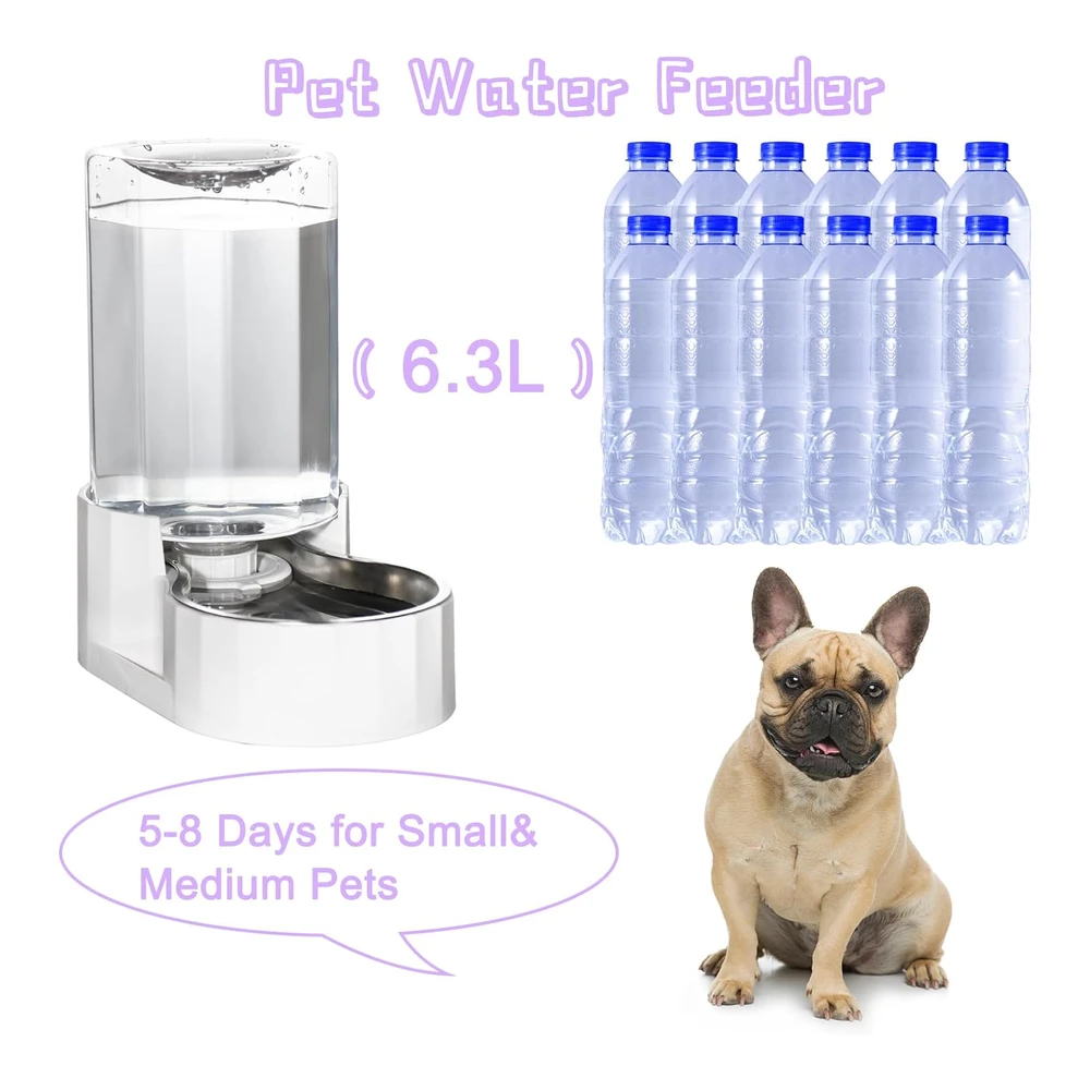 Rizzari Bebedero Automático para Mascotas - Dispensador de Agua de Acero Inoxidable Por Gravedad - 100% Sin Bpa - Alimentador de Agua de Gran Capacidad para Gatos y Perros Pequeños y Medianos (6.3 Litros)