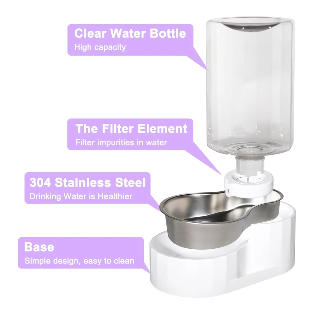 Rizzari Bebedero Automático para Mascotas - Dispensador de Agua de Acero Inoxidable Por Gravedad - 100% Sin Bpa - Alimentador de Agua de Gran Capacidad para Gatos y Perros Pequeños y Medianos (6.3 Litros)