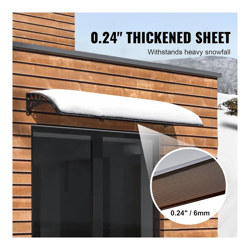 Vevor Toldo para Puerta de Ventana de 80 X 40" - Toldo de Policarbonato Upf 50+ para Puerta de Entrada Al Aire Libre - Toldo Voladizo de Puerta Delantera para Persiana Solar - Uv - Lluvia - Protección Contra La Nieve - Hoja Hueca