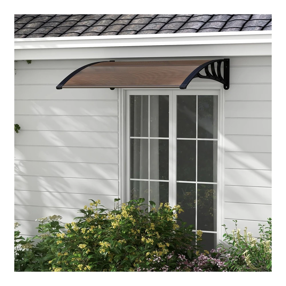 Tangkula Toldo de Ventana de 40 X 48" - Moderno Toldo de Policarbonato para Puerta Superior con Hoja Hueca para Protección Contra La Lluvia - Nieve - Luz Solar - Toldos Upf 50+ para Patio - Puerta - Terraza - Porche