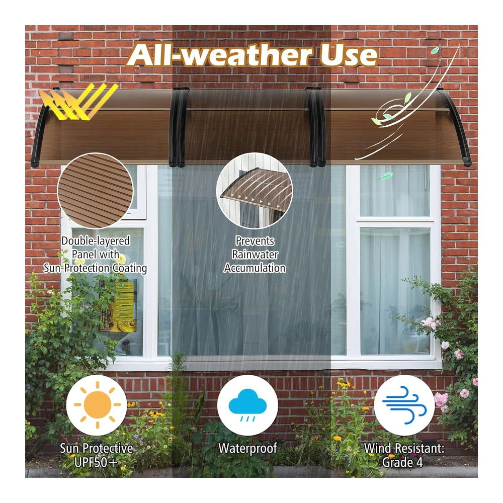 Tangkula Toldo de Ventana de 40 X 48" - Moderno Toldo de Policarbonato para Puerta Superior con Hoja Hueca para Protección Contra La Lluvia - Nieve - Luz Solar - Toldos Upf 50+ para Patio - Puerta - Terraza - Porche