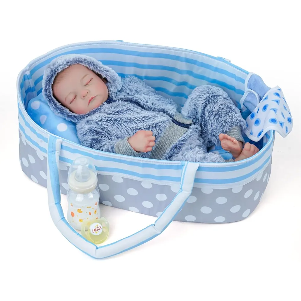 BABESIDE muñeca bebé reborn 17"/43 cm con accesorios | Cesta gris