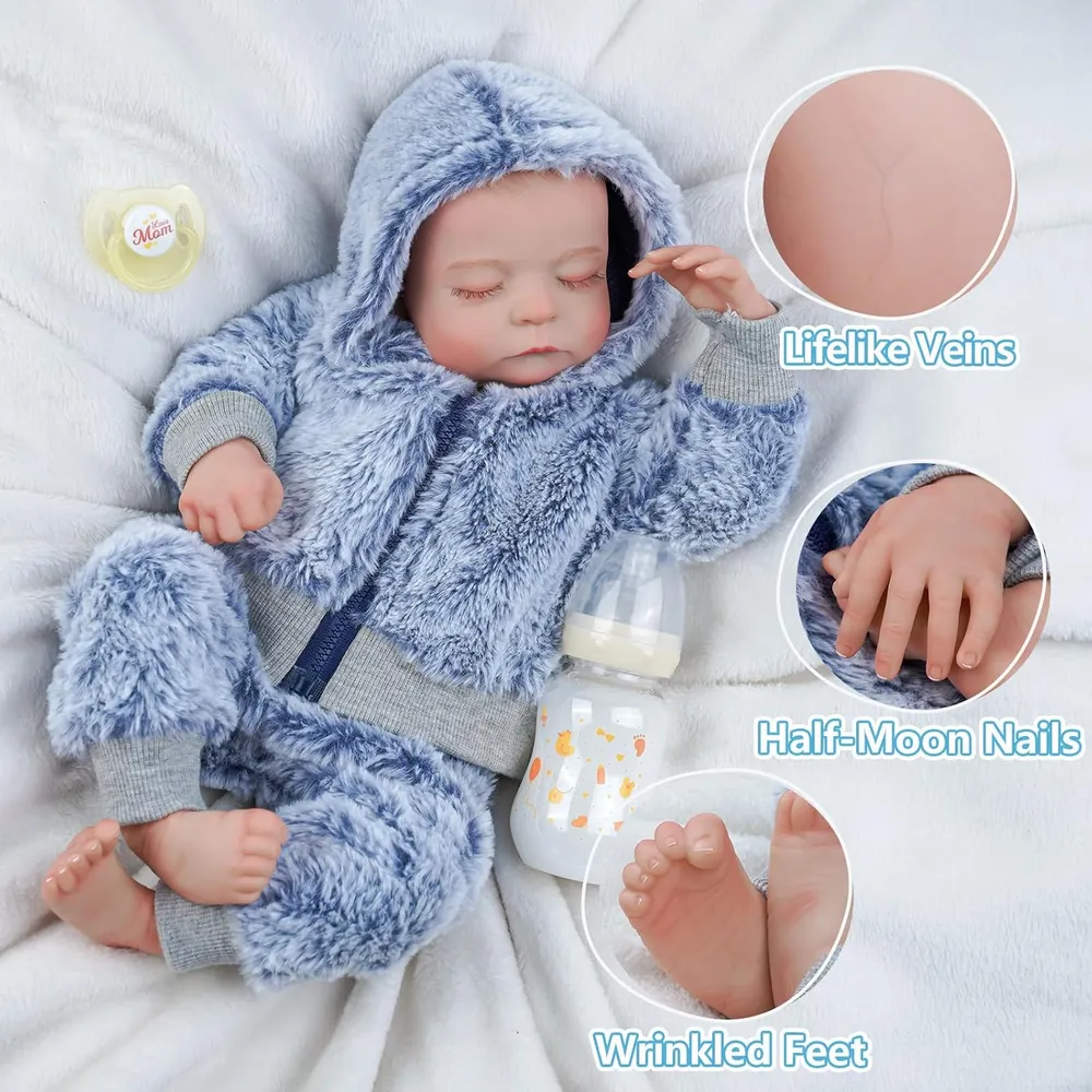 BABESIDE muñeca bebé reborn 17"/43 cm con accesorios | Cesta gris