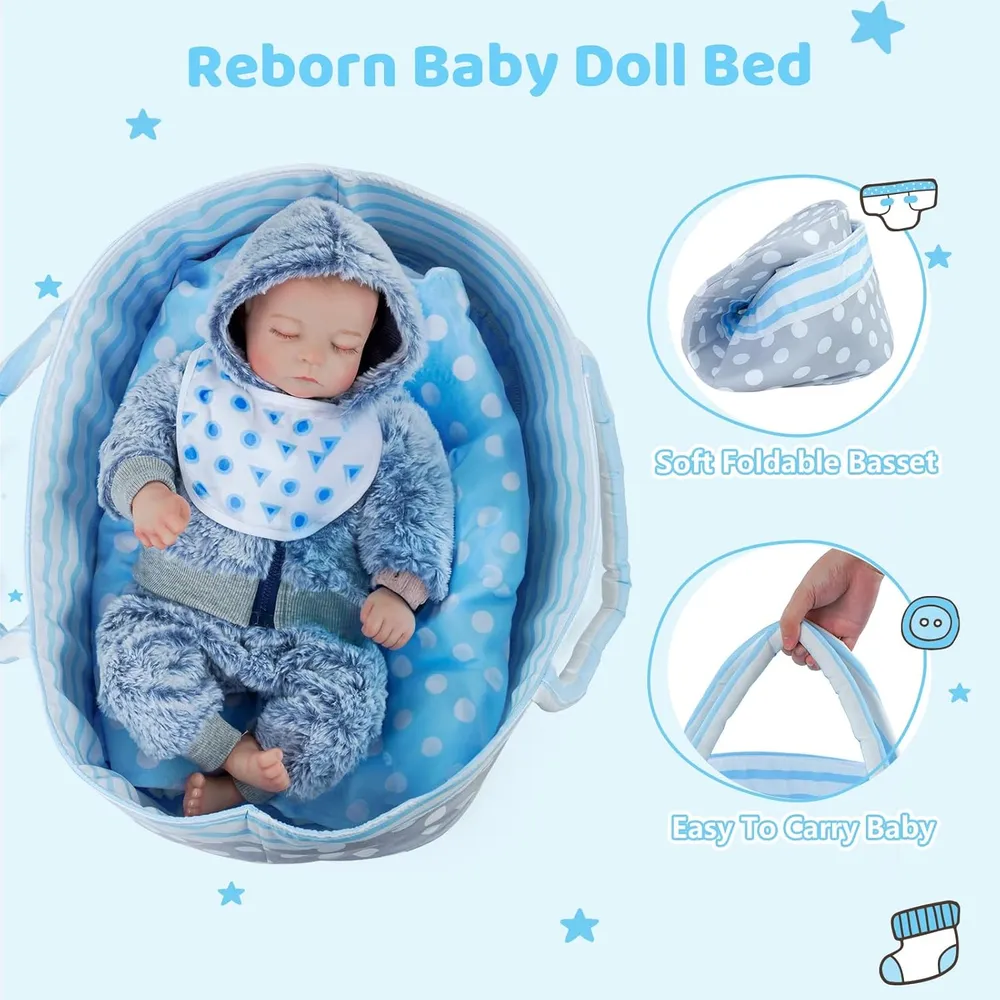 BABESIDE muñeca bebé reborn 17"/43 cm con accesorios | Cesta gris