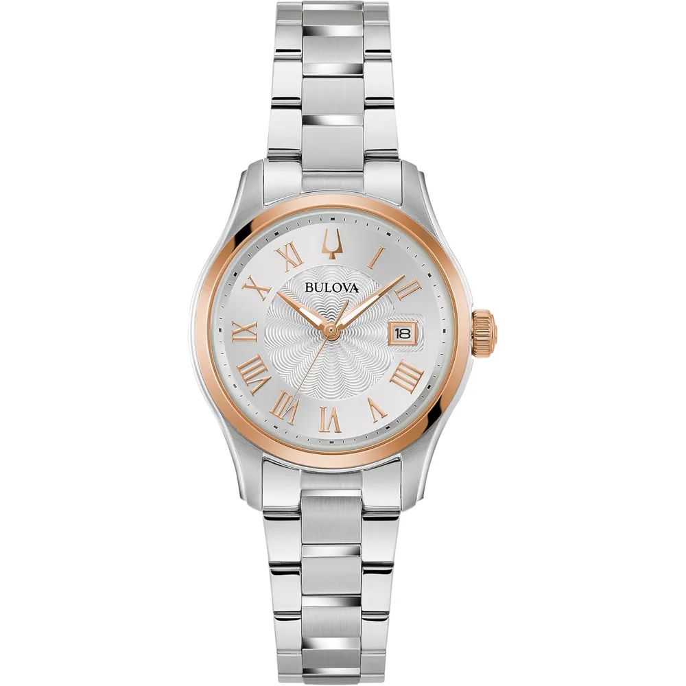 Bulova reloj clásico mini Wilton de mujer cuarzo 3 agujas fecha día | Plata