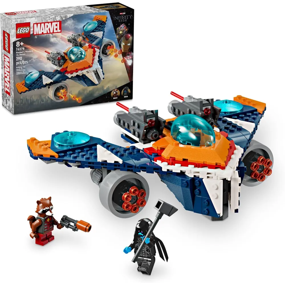 Lego Marvel Rocket's Warbird contra Ronan, nave de superhéroes para niños