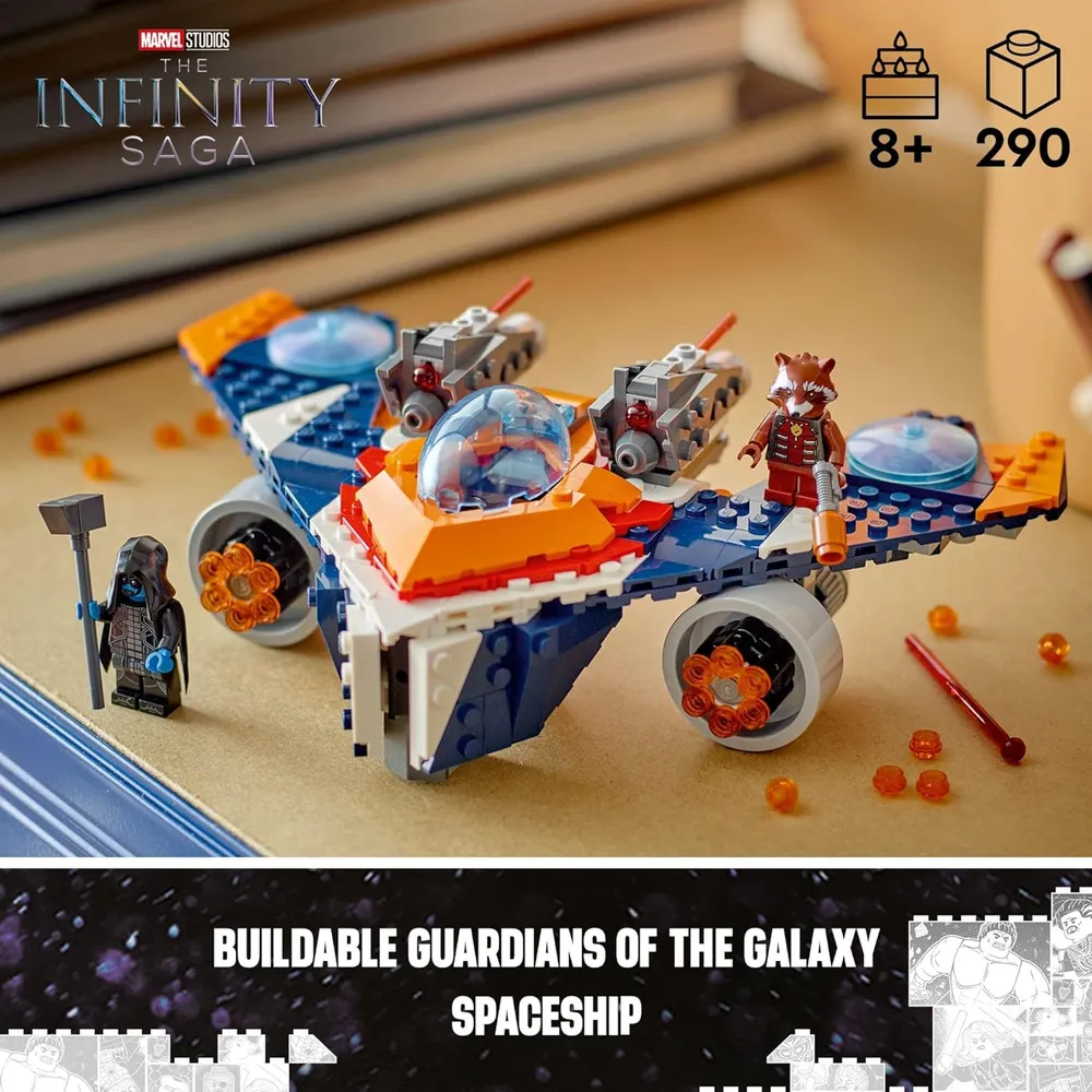 Lego Marvel Rocket's Warbird contra Ronan, nave de superhéroes para niños