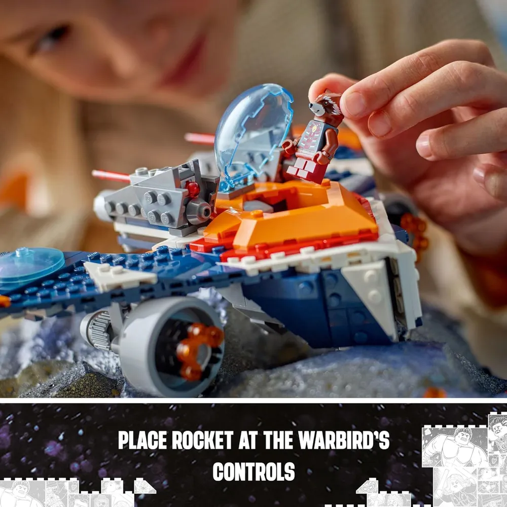 Lego Marvel Rocket's Warbird contra Ronan, nave de superhéroes para niños