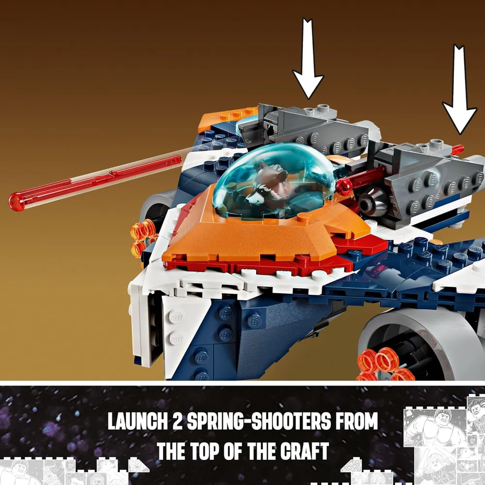 Lego Marvel Rocket's Warbird contra Ronan, nave de superhéroes para niños