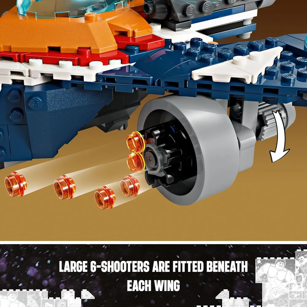 Lego Marvel Rocket's Warbird contra Ronan, nave de superhéroes para niños