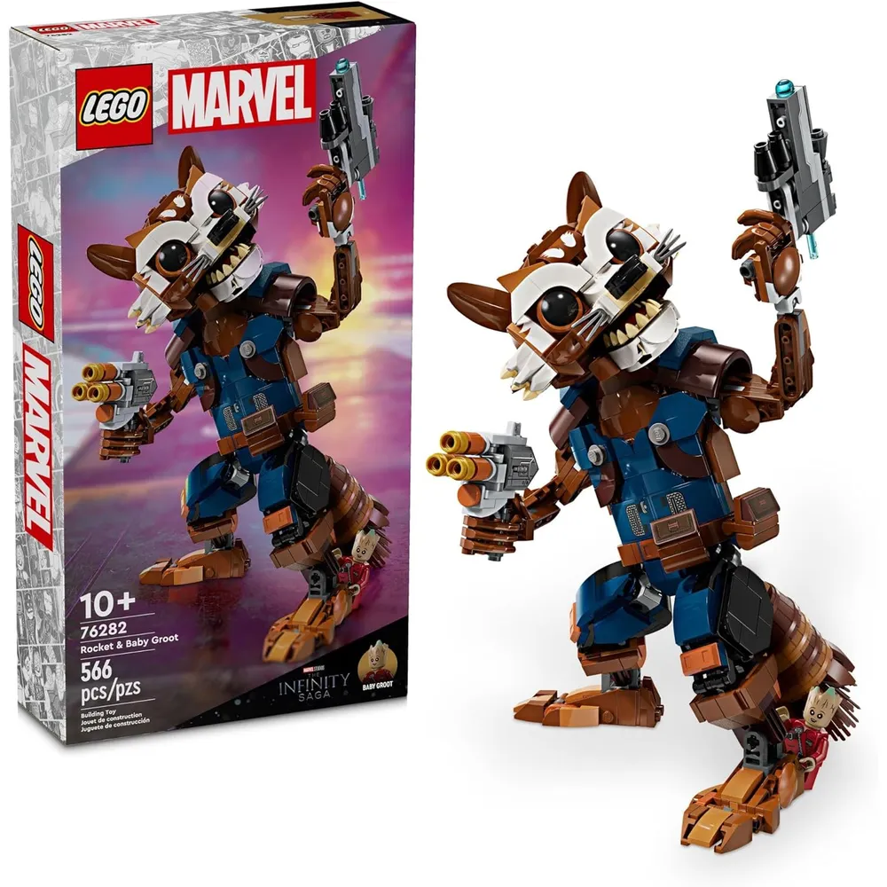 Lego Marvel Rocket y Baby Groot, figura de acción para jugar y exhibir