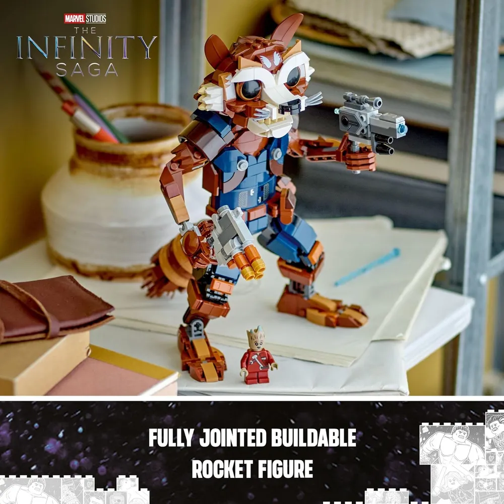 Lego Marvel Rocket y Baby Groot, figura de acción para jugar y exhibir