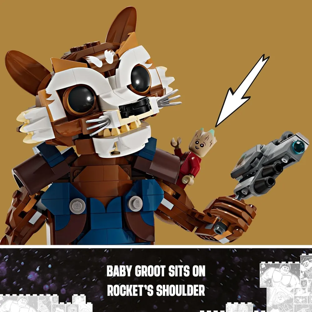 Lego Marvel Rocket y Baby Groot, figura de acción para jugar y exhibir