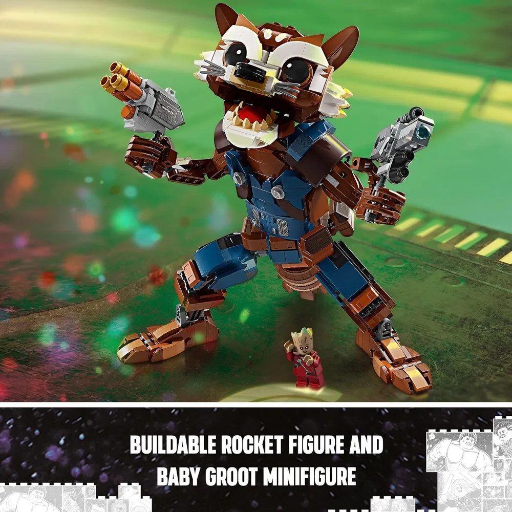 Lego Marvel Rocket y Baby Groot, figura de acción para jugar y exhibir