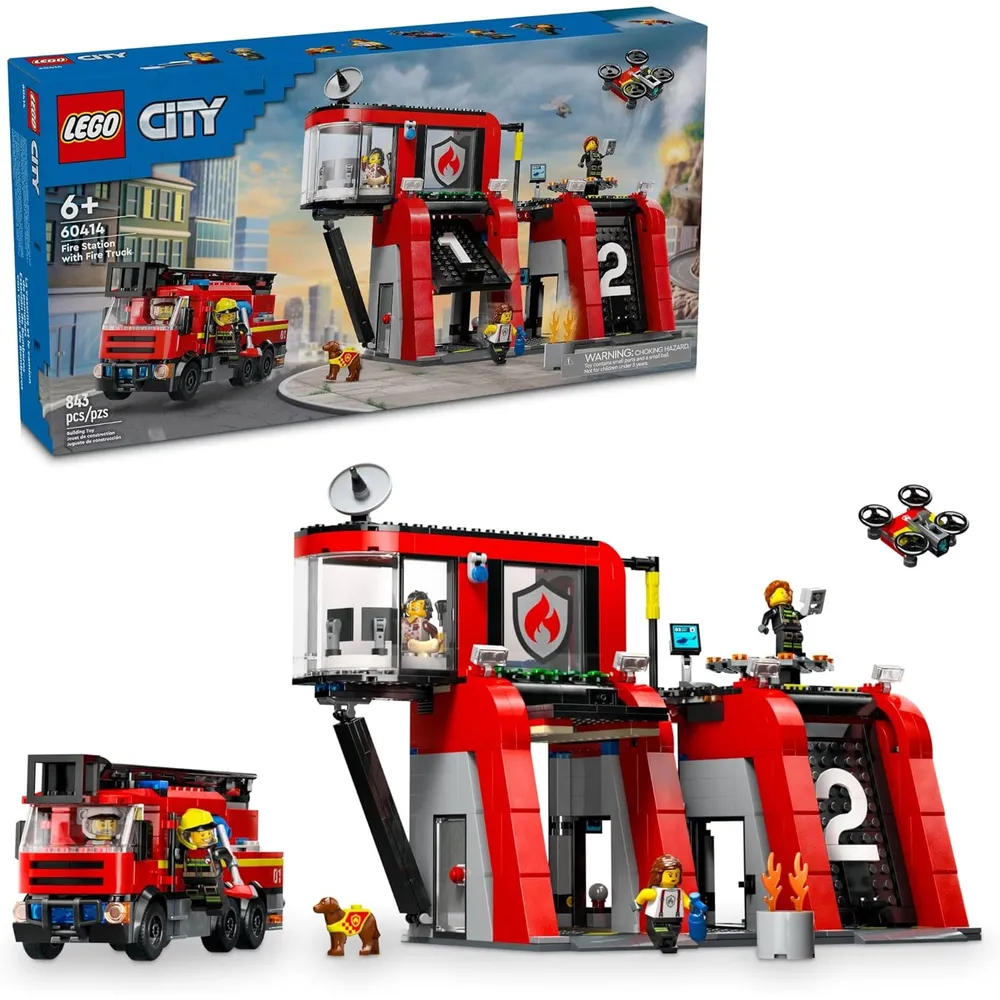 Lego City Estación de bomberos con camiones y minifiguras, juguete para niños
