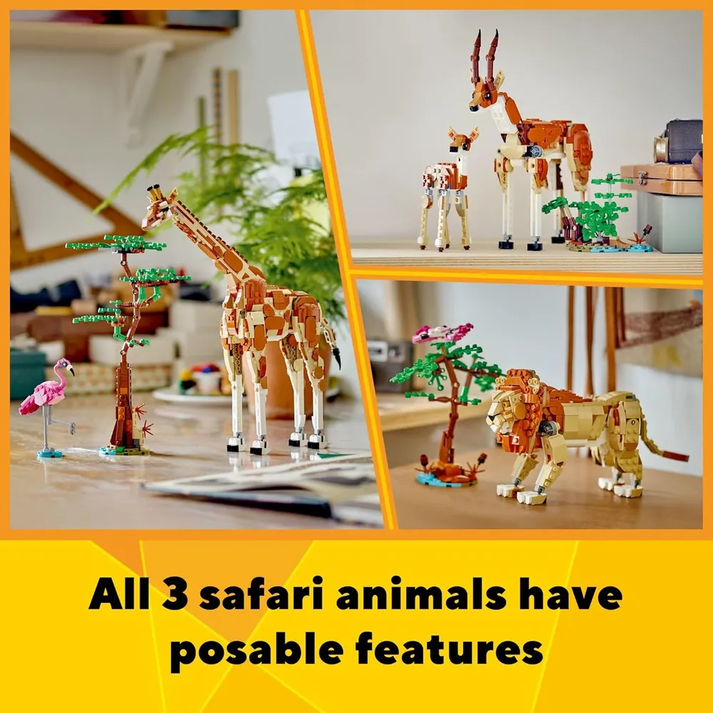 LEGO CREATOR 3 EN 1 ANIMALES DE SAFARI: JIRAFA, GACELA O LEÓN