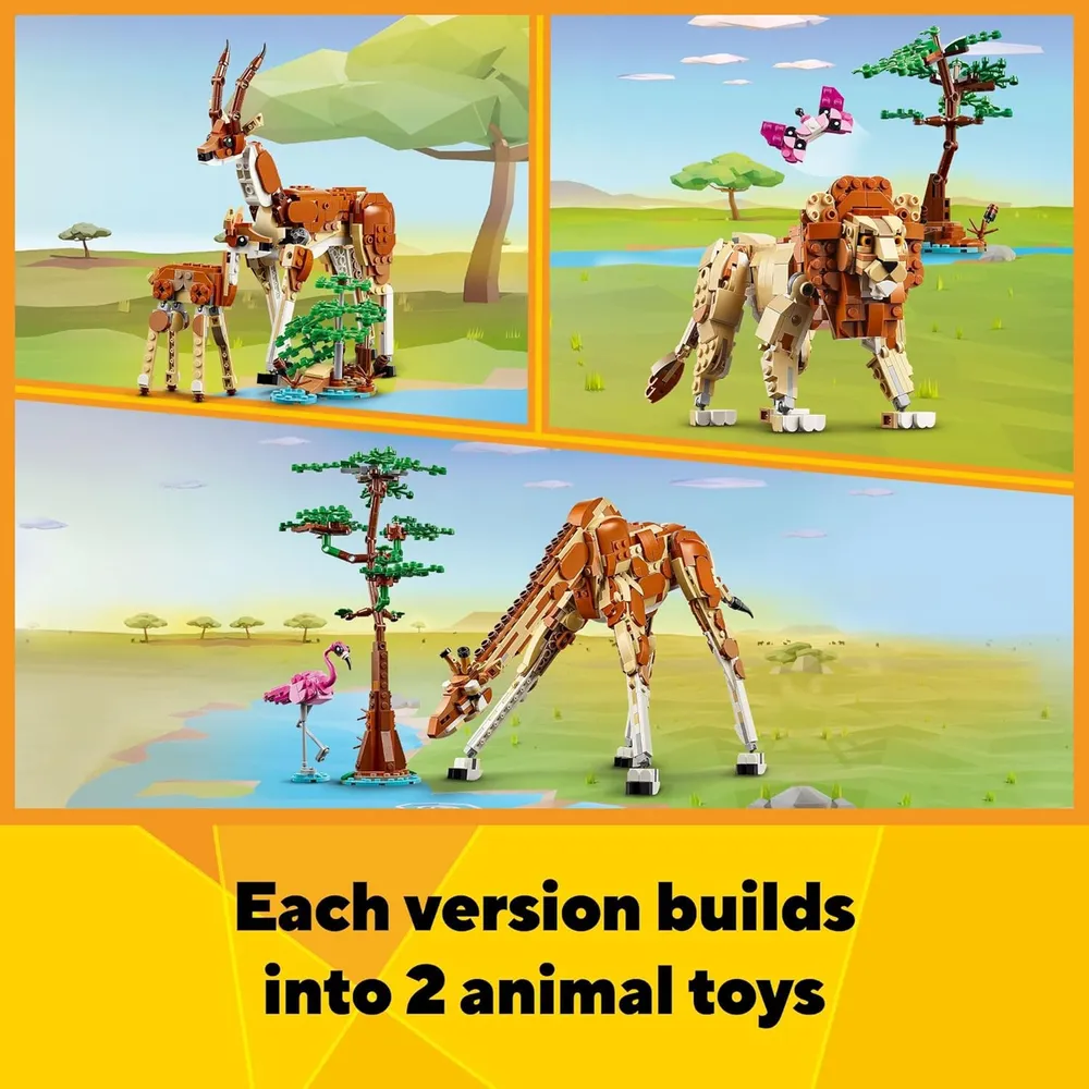LEGO CREATOR 3 EN 1 ANIMALES DE SAFARI: JIRAFA, GACELA O LEÓN