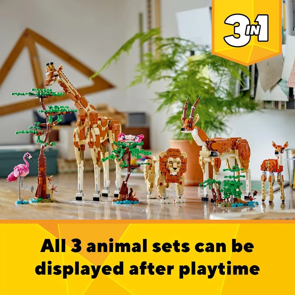 LEGO CREATOR 3 EN 1 ANIMALES DE SAFARI: JIRAFA, GACELA O LEÓN