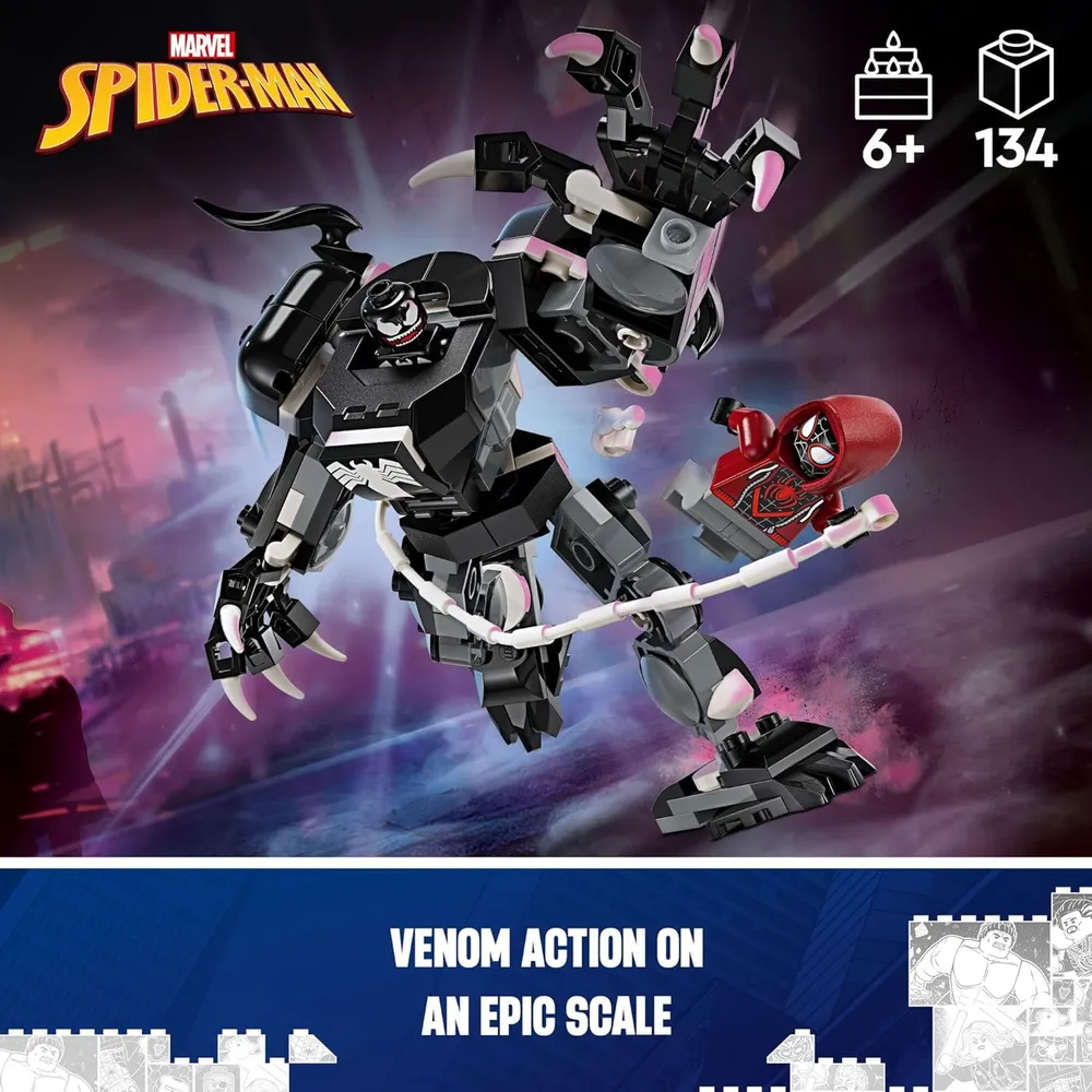Lego Marvel Armadura mecánica de Venom contra Miles Morales, con figuras